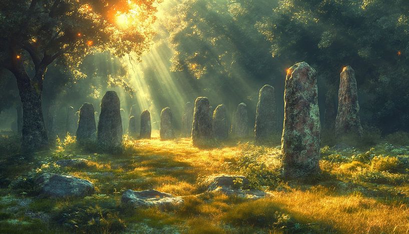 Les rayons du soleil traversent le cercle de pierres par artefacti