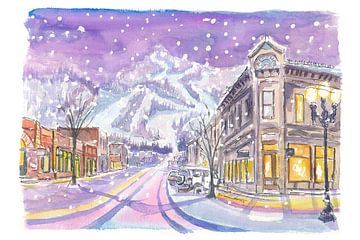 Aspen Colorado Nächtliche Winter-Straßenszene mit Schneestimmung