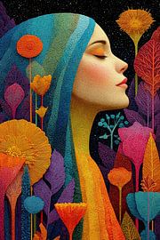 Frau mit Blumendruck von Egon Zitter