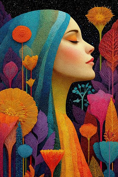 femme avec imprimé floral par Egon Zitter
