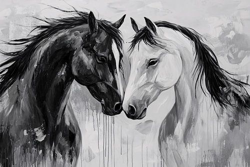 Zwart-witte paardenportretten kunst