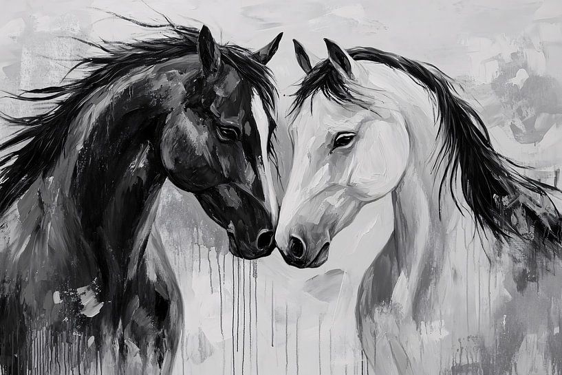 Schwarze und weiße Pferdeporträts Kunst von Imperial Art House