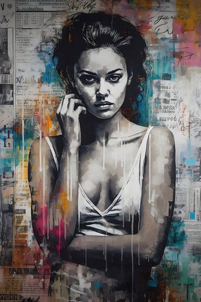 Pop art beautiful woman among media by But First Framing