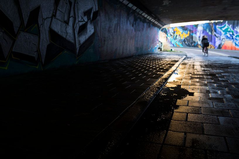 Tunnel mit Graffiti und Radfahrer Berenkuil Eindhoven von Ger Beekes