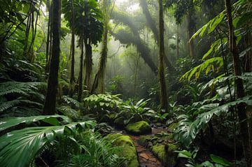 Betoverend regenwoud met weelderige planten van De Muurdecoratie