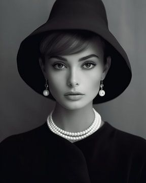 Zwart-wit portret, geïnspireerd door Audrey Hepburn van Carla Van Iersel