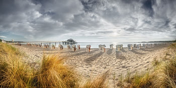 Timmendorfer beach at the Baltic Sea with pier and teahouse