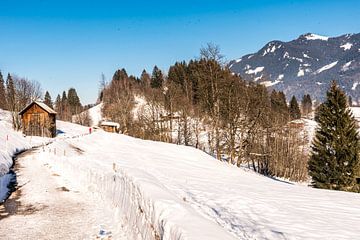 Promenade dans un paysage d'hiver avec de la neige en Allgäu Allemagne sur Dieter Walther