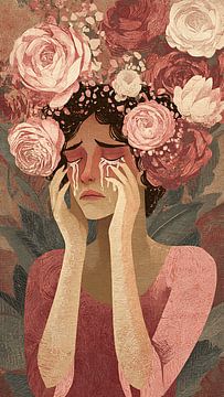 Bloeiende tranen Surrealistische vrouwenkunst van Aden Pink Studio