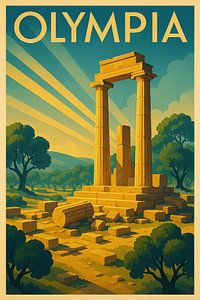 Olympía Ancient Ruins Poster - Art Deco Wandkunst