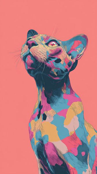 Cat Popart Portrait in Cheerful Colour Palette by Eva Lee