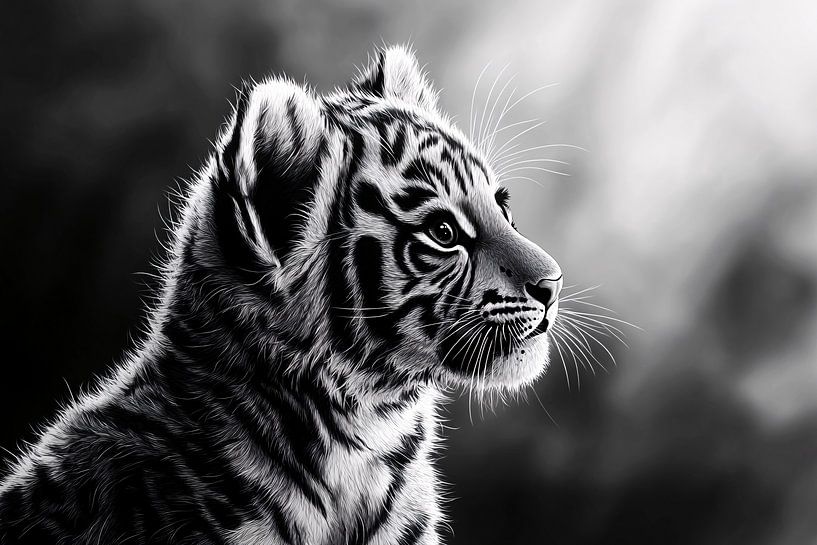 Black and white tiger cub artwork by Imperial Art House
