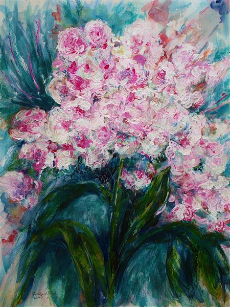 Leuchtend rosa Rosen.  Handbemalt. von Ineke de Rijk