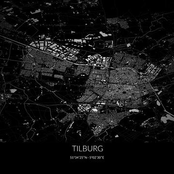 Carte en noir et blanc de Tilburg, Brabant-Septentrional. sur Rezona