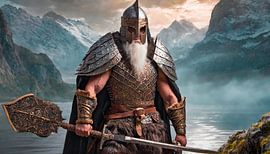 Vikingkrijger in het landschap