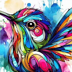 Colourful Abstract Hummingbird in Modern Art Style by Digital Picture Art