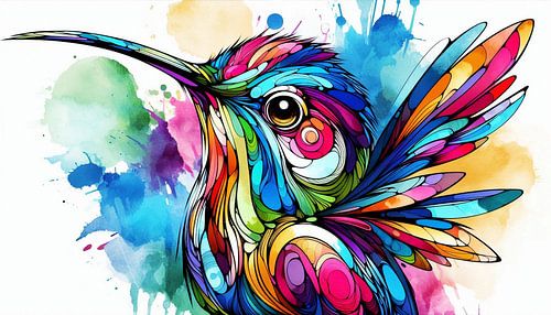 Colourful Abstract Hummingbird in Modern Art Style