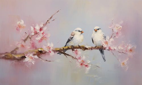 Oiseaux blancs en fleurs de cerisier
