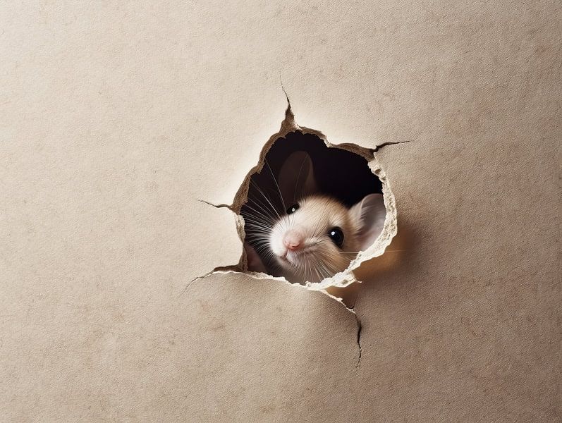 Verstoppertje in de muur - De Nieuwsgierige Muis van Eva Lee op canvas