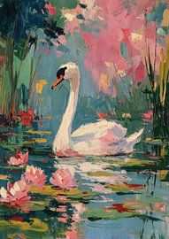 Swan in the water lily pond by Niklas Maximilian