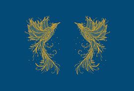 Golden Phoenix Twins Blue by Sebastian Grafmann