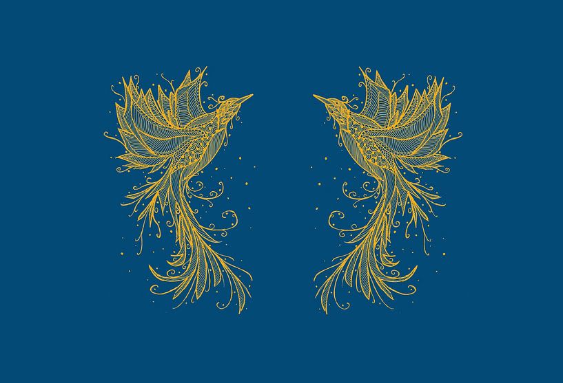 Golden Phoenix Twins Bleu par Sebastian Grafmann