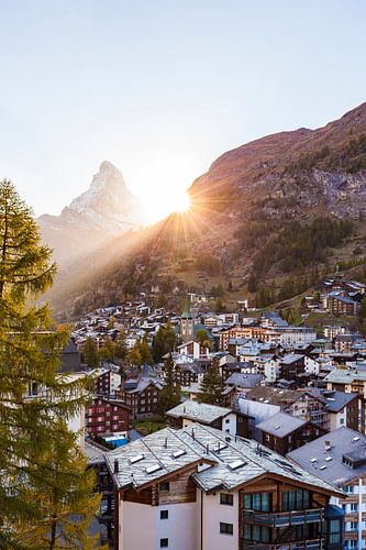 Zermatt en de Matterhorn bij zonsondergang