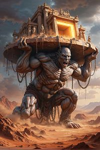 Dark Fantasy Wandbild: TITANOR - Ein gewaltiger Titan trägt einen Tempel auf seinen Schultern