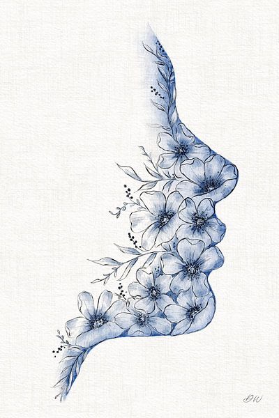 Delfter Blau Blume Porträt von Dianne Wakker