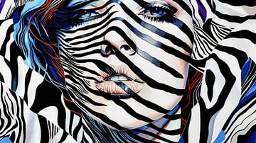 Vrouw met zebrapatroon projectie van Frank Heinz