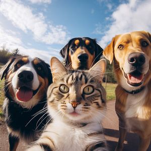 Selfie de chat avec ses amis les chiens
