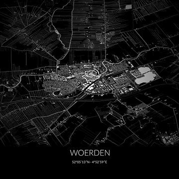 Zwart-witte landkaart van Woerden, Utrecht. van Rezona