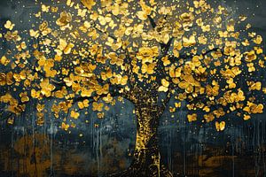 Wunderschöner goldener Baum mit Blättern