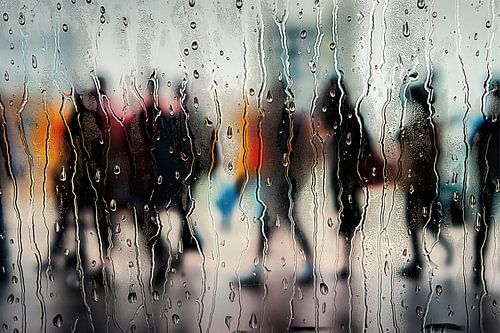 Wazige mensen in de regen