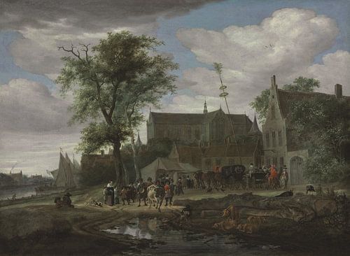 Grote of Sint-Laurenskerk vanuit het zuiden, met een meiboom, Salomon van Ruysdael