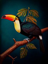 Vogelgemälde: Klassischer Tukan auf einem Ast (im Stil von John Gould) von Studio Pieternel
