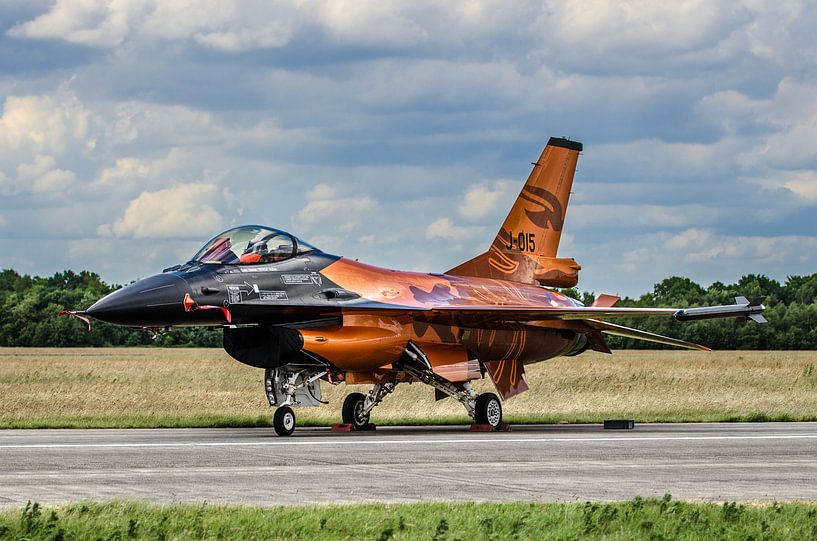 Orange F16 at Volkel Air Base by Ronne Vinkx on canvas, poster