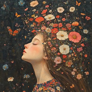 Schmetterlinge Blumen | Frau Geschlossene Augen Blumen