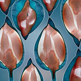 Mystic Teal Bloom Aqua 961 - Botanische abstrakte Kunst in sinnlichem Formfluss von Saskia Mensink PRINTS