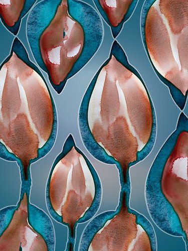 Mystic Teal Bloom Aqua 961 - Botanische Blauwe Abstracte Kunst in Sensuele Vormflow