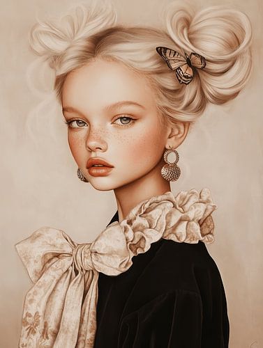 Het meisje met de vlinder in pastelkleuren