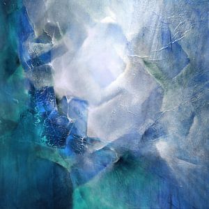 Composition abstraite en blanc et turquoise sur Annette Schmucker