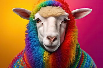 Moutons aux couleurs de l'arc-en-ciel sur Vlindertuin Art