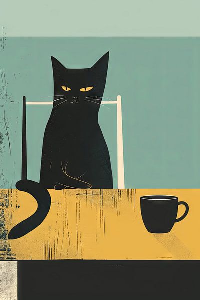 Kat en koffie van Poster Art Shop