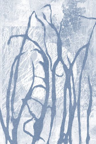 Ikigai.  Blauw gras en maan. Abstracte minimalistische Zen kunst. Japandi stijl III