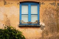 Mediterrane muur met blauw raamkozijn. van Ellen Driesse thumbnail