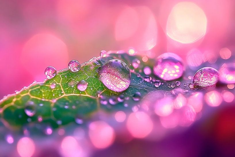 Drops on a green leaf by Poster Art Shop