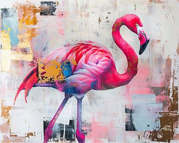 Schilderij Flamingo Kleurrijk van Kunst Kriebels