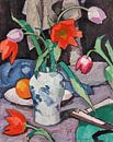 Stilleven met tulpen en waaier, Samuel John Peploe van Meesterlijcke Meesters thumbnail