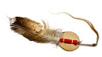 Eagle feather with horse hair as Indian hair accessory isolated on white